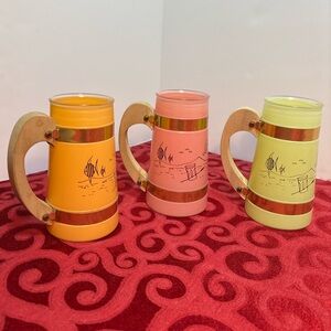 Vintage 1960’s Siesta Ware Tiki mugs, produced by the Benner Glass